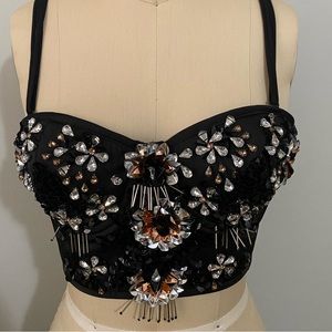 Nasty Gal Black Sequin Rhinestone Bustier Bralette, size small